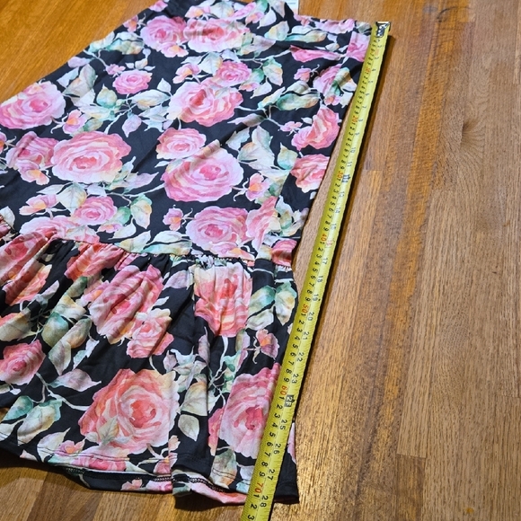 NWT Agnes & Dora Women Small Black Pink Rose Asymmetrical BOHO Ruffle Midi Skirt - Picture 3 of 7
